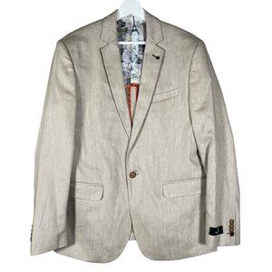 Van Heusen 100% Linen Sport Coat 40R Lifestyle Slim Fit Unstructured Oatmeal